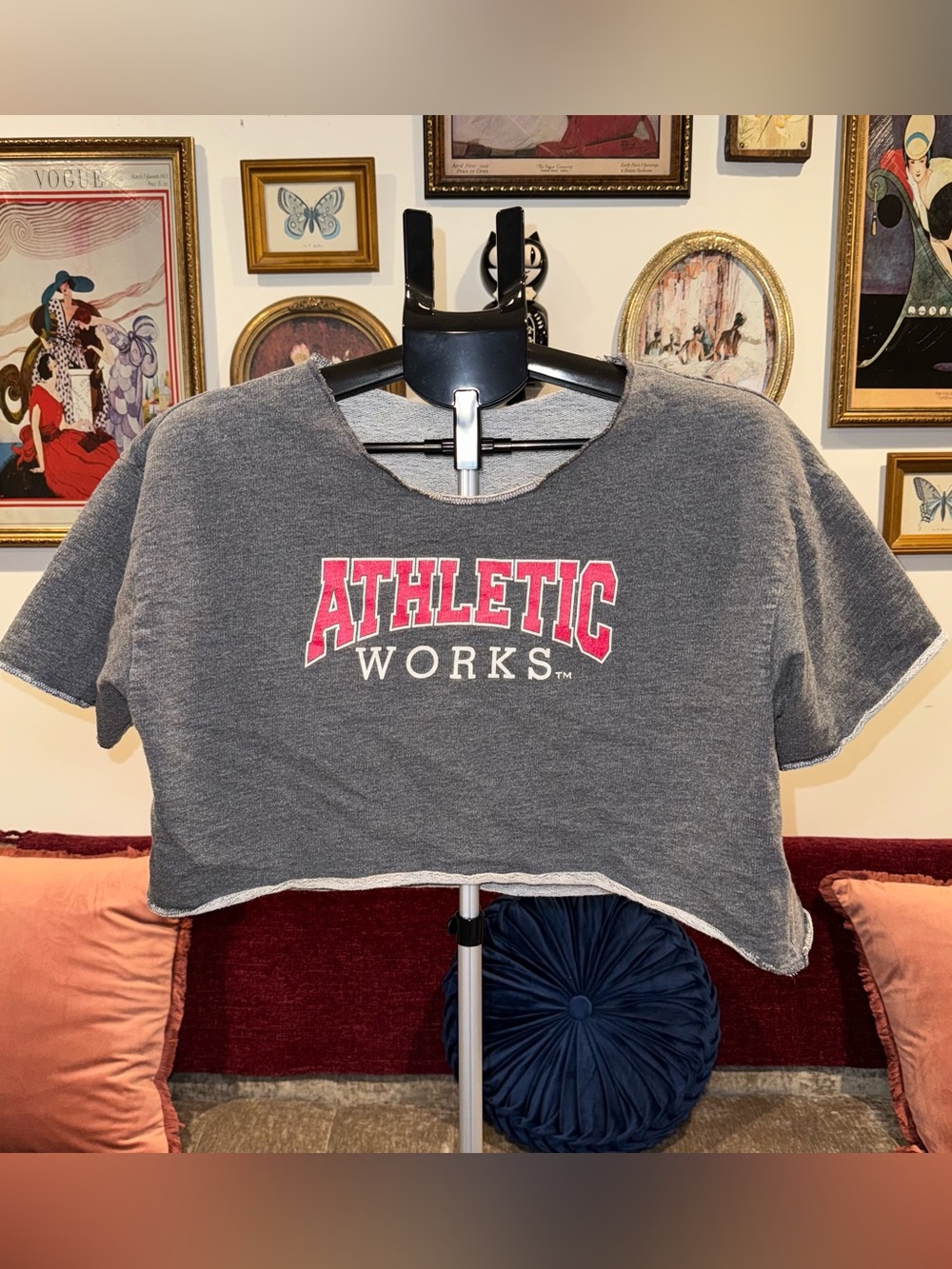 Vintage Athletic Works Gray Cropped Tee with Red Logo